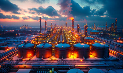 Massive LNG Storage Tank Facility - Modern Energy Infrastructure, Industrial Complex, Liquified Natural Gas Storage