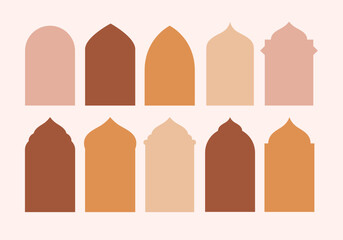 Set of Flat Style Vector Design Islamic Shape Window Frame in Boho Colour