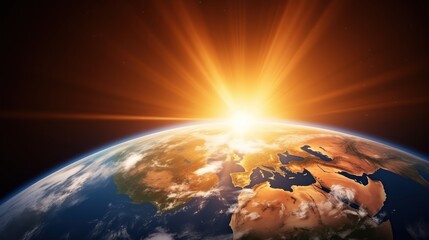 view of the earth from space with the sun shining UHD WALLPAPER