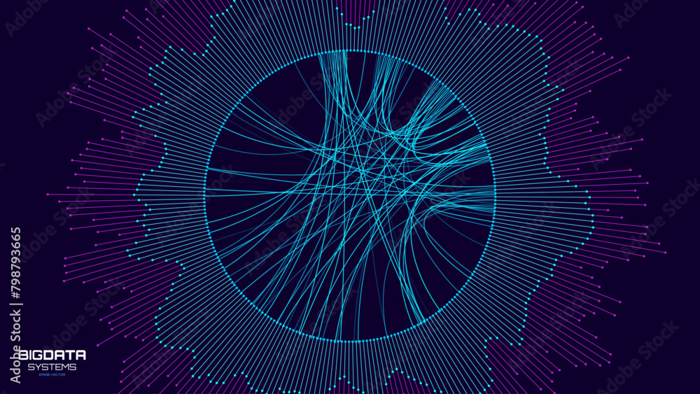 Poster Big Data Visualization Vector. Artificial Intelligence Graph Connections. Digital Statistical Analysis Methods Visual Data Science Concept. Machine Learning AI. Technology Vector Illustration.