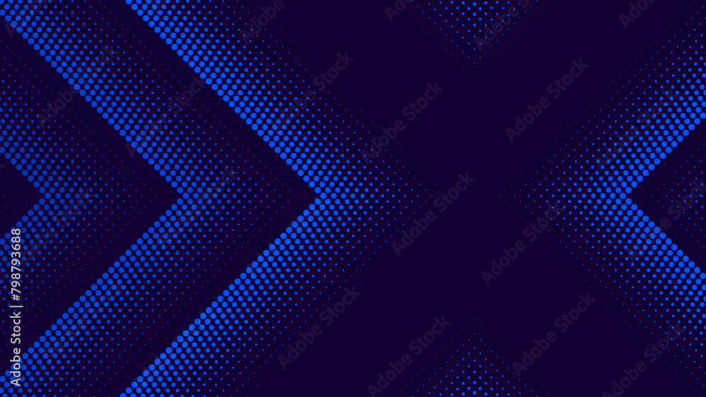 Poster Digital Halftone Arrows Pointing To The Center. Abstract Technology Background. Hi-Tech Business Presentation Template. Vector Illustration.