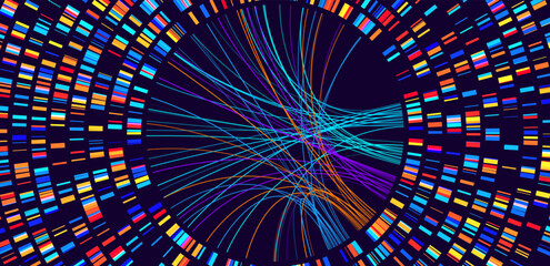 Circular Big Data Graph. DNA Test Infographic Circle. Genome Sequence Map. Chromosome Architecture Molecule Sequencing Chart. Genetic Science Technology Concept. Vector Illustration Background.