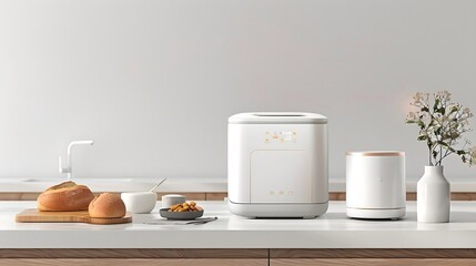  An innovative smart bread maker featuring WiFi connectivity, recipe library access, and real-time progress tracking, offering convenience and customization for bread enthusiasts in the modern kitchen - obrazy, fototapety, plakaty