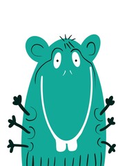 Cute monsters, green  cartoon isolated on white