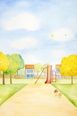 Backtoschool playground watercolor, lively backtoschool playground watercolor - obrazy, fototapety, plakaty