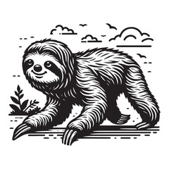 Black and White Sloth Vector  Silhouettes - Sloth Silhouette