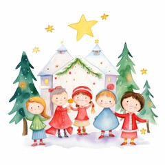 Fototapeta premium Christmas carols watercolor, joyful Christmas carols watercolor