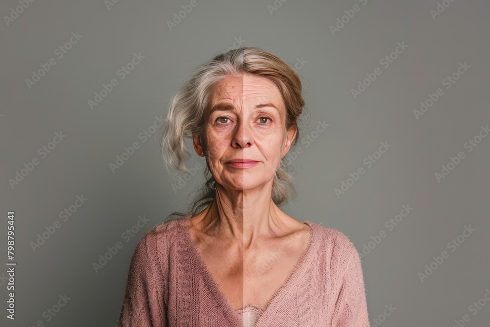 Poster old woman resveratrol applications emphasize skin health improvements visual metaphor integrations i