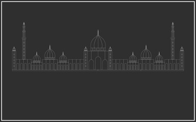 Mosque line art mosque building blue print islamic art muslim religious vector graphic silhouette illustration