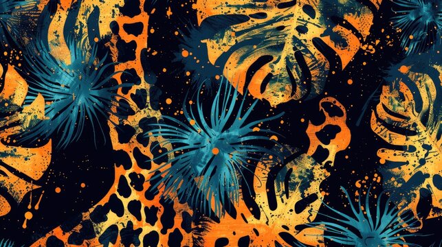 Imagine a seamless pattern background inspired by 90's fashion trends, featuring bold animal prints, tie-dye swirls, and acid-washed denim textures.