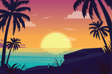 Sunset Beach - Landscape Illustration
