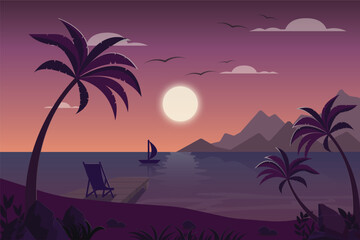 Twilight Beach - Landscape Illustration