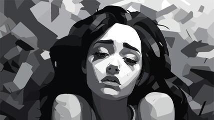 Depressed young woman broken into pieces. Concept o