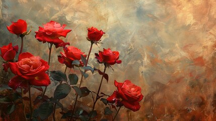A lovely scene of red roses set against a backdrop perhaps adorning a greeting card or a calendar