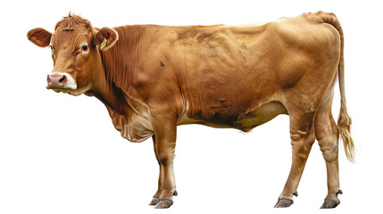 A brown cow on standing position, isolated on white background
