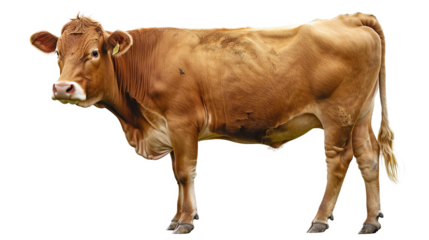 A brown cow on standing position, isolated on white background
