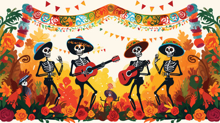 Dia de los muertos festival poster vector flat illu