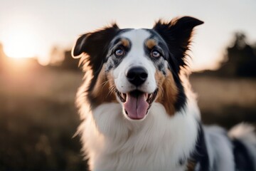 close cute background australian aussie dog beautiful young white tongue looking adult portrait away out isolated shepherd pet animal puppy black breed canino enjoying eye face friends friendship fun' - obrazy, fototapety, plakaty