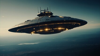 Alien Starship: UFO Hovering above Ocean Waters