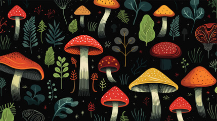 Different inedible mushrooms seamless pattern. Hand