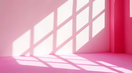 Fototapeta premium Aesthetic modern architecture background with hot pink geometric lines, strong shadows. Generative AI