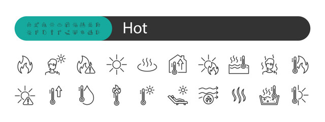 set of hot icons, summer, temperature, heat
