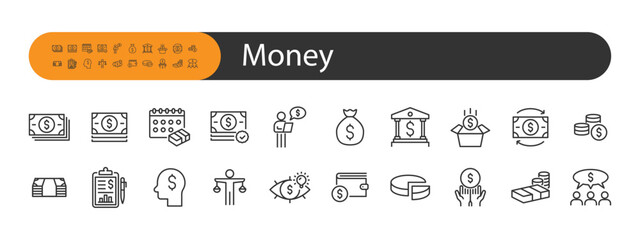 set of money icons, finance, profit, income