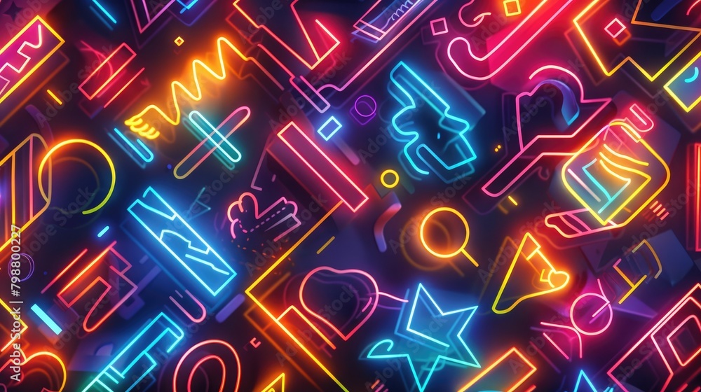 Aufkleber create a seamless pattern background featuring retro-inspired typography and lettering styles, evoki