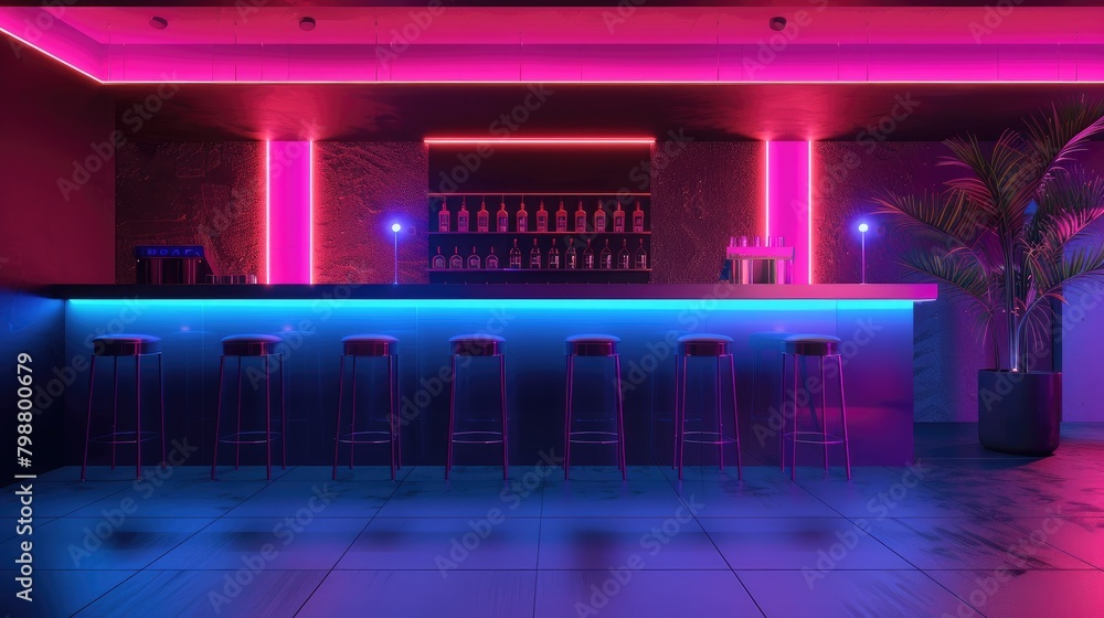 Poster imagine the soft glow of neon lights illuminating the retro gradient background, casting a warm and 