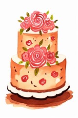 Mothers Day cake watercolor, sweet Mothers Day cake watercolor