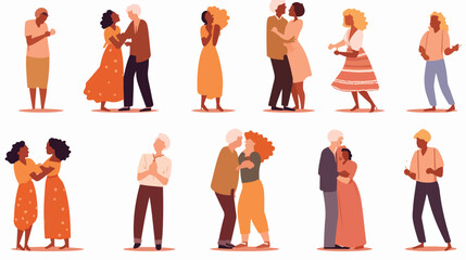Diverse love couples set. Romantic fond men women t - obrazy, fototapety, plakaty