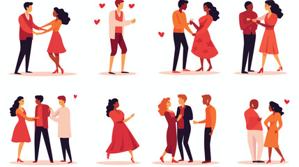 Diverse love couples set. Romantic fond men women t - obrazy, fototapety, plakaty