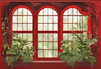 'window red plants traditional background abstract around'