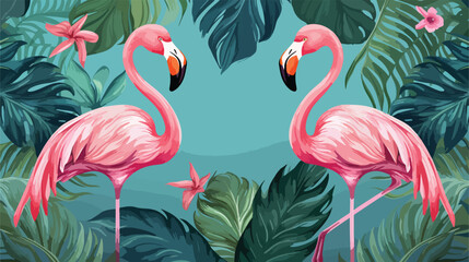 Beautiful tropical seamless pattern with pink flami