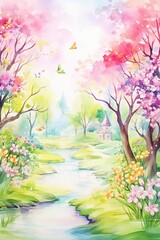 Obraz na płótnie Canvas spring garden watercolor, lush spring garden watercolor