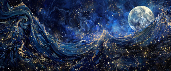 Midnight's cloak is adorned with a celestial tapestry, stars shimmering in a sea of indigo velvet.