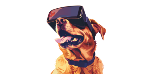 dog wearing VR glasses, portraying an adventurous explorer ready to embark on virtual adventures