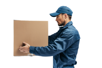 efficiency and speed of your courier service, ready to deliver the package without markings, on a neutral white background.