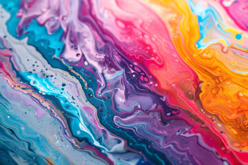 Textured surface of an acrylic pour painting, featuring colorful layers and fluid patterns. Acrylic pour painting textures offer a vibrant and artistic backdrop,