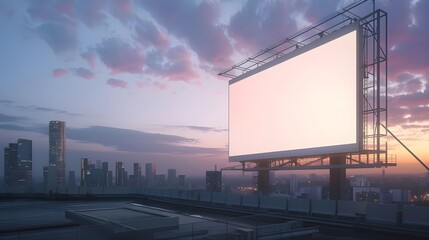 Obraz premium Blank white road billboard with Singapore cityscape background at night time. Street advertising poster, mock up