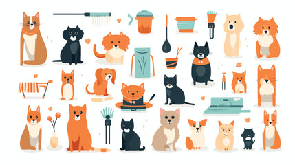 Dogs and cats in pet grooming salon set. Groomers c