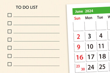 TO DO LIST and June 2024 Calender