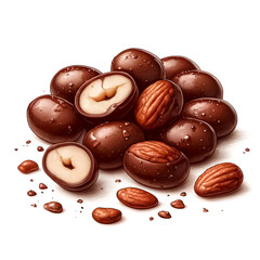 An illustration for world chocolate day, Chocolate-Covered Nuts, rendered in watercolor style.
