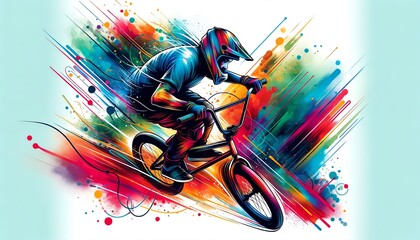 Naklejka premium Abstract watercolor painting of a BMX Freestyle Cyclist
