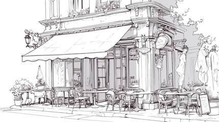 Drawing of sidewalk cafe or restaurant with tables