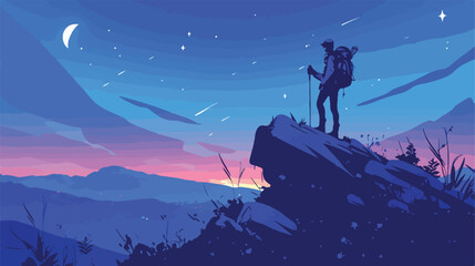 Dreamy hiker contemplating starry breathtaking sky - obrazy, fototapety, plakaty