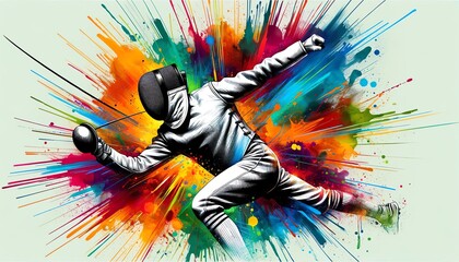 Abstract watercolor painting of a Fencing Athlete