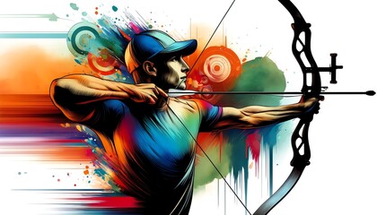 Abstract watercolor painting of an Archery Athlete