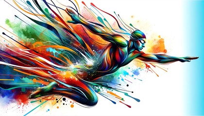 Abstract watercolor painting of an Artistic Swimming Athlete