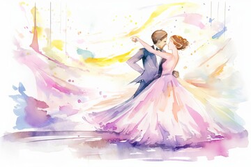 wedding dance watercolor, joyful wedding dance watercolor